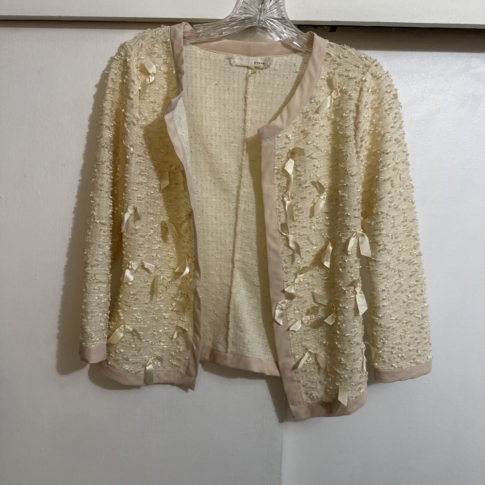 Areve Womens Top Lace Panel Anthropologie Long Sleeve S Cream And Pink!!